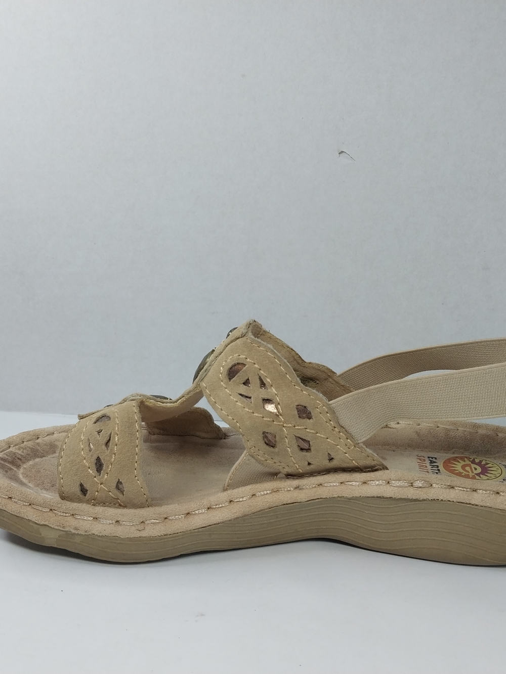 Earth Spirit 2000 Gelron Andi Sandal Tan Elastic Slingback Beaded Size 8.5 Boho - Picture 9 of 11
